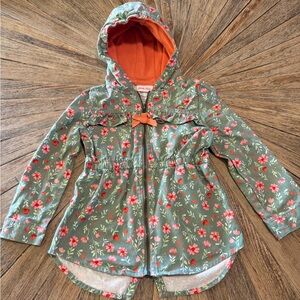 Little Lass Girls Floral Hooded Jacket Size 5 Green Pink Bow Zip Spring color